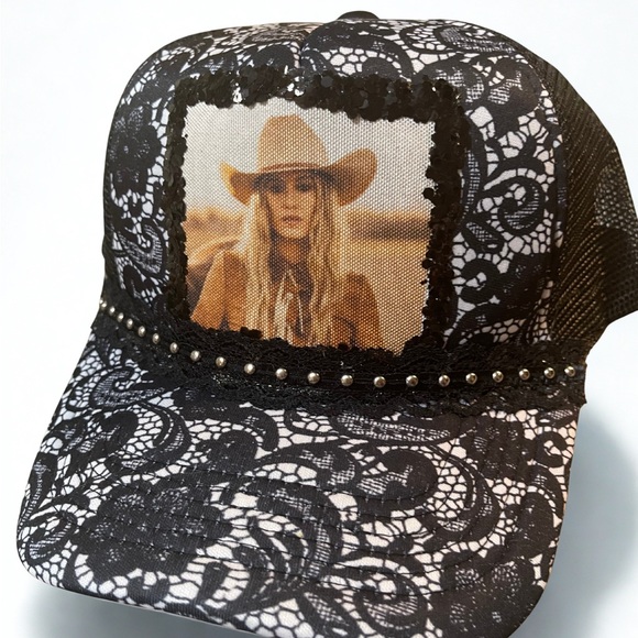 Lainey Wilson Trucker Hat | Black Lace Country Concert Hat | Western Glam